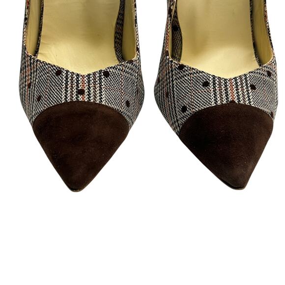 Sarah Flint Perfect Pump 100 Espresso Glen Check Plaid Suede Heels 39.5 (8.5 US) - Picture 4 of 9